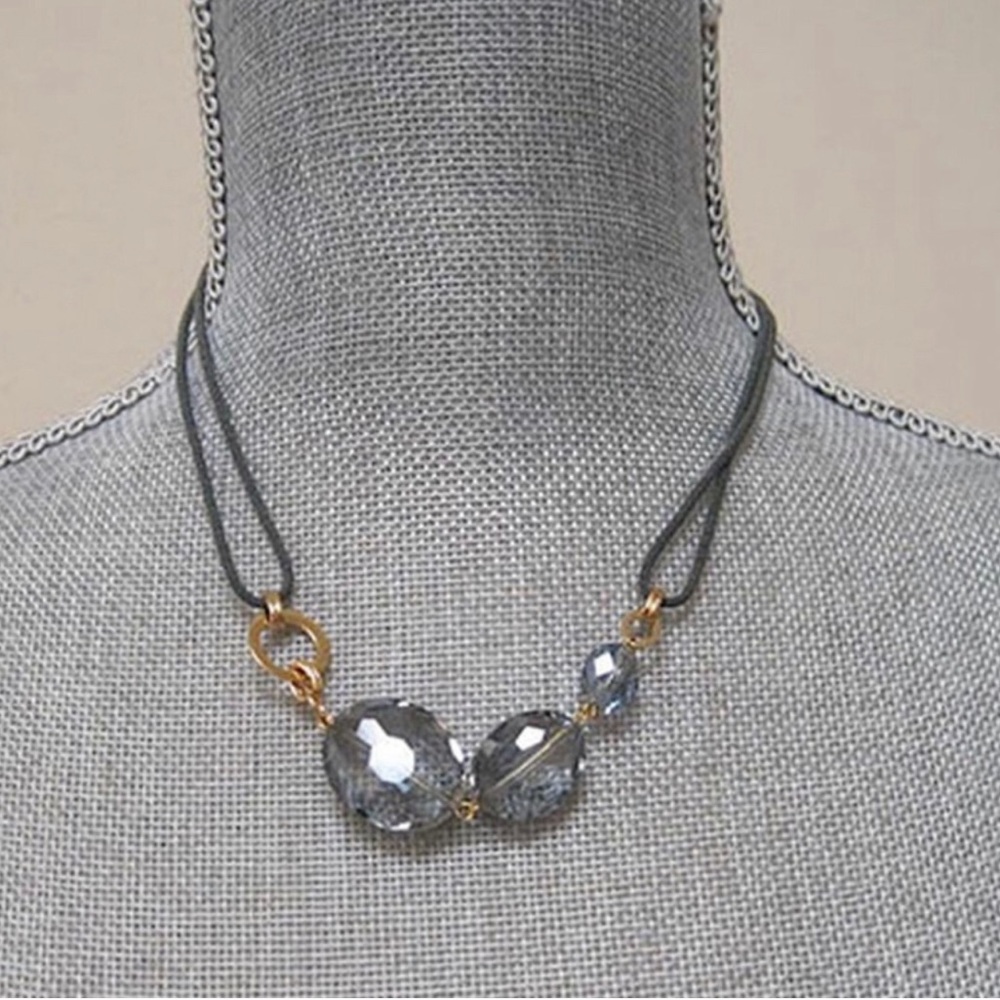 Deborah Grivas 3 Gray Blue Cut Crystal Necklace-Boutique